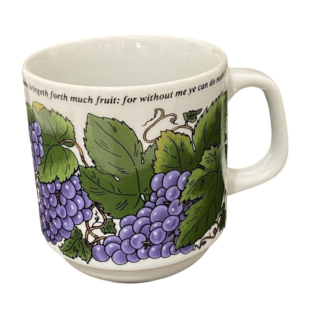 John 15:5 Mug White Grapes Design Christian Bible Scripture‎ Verse Religious